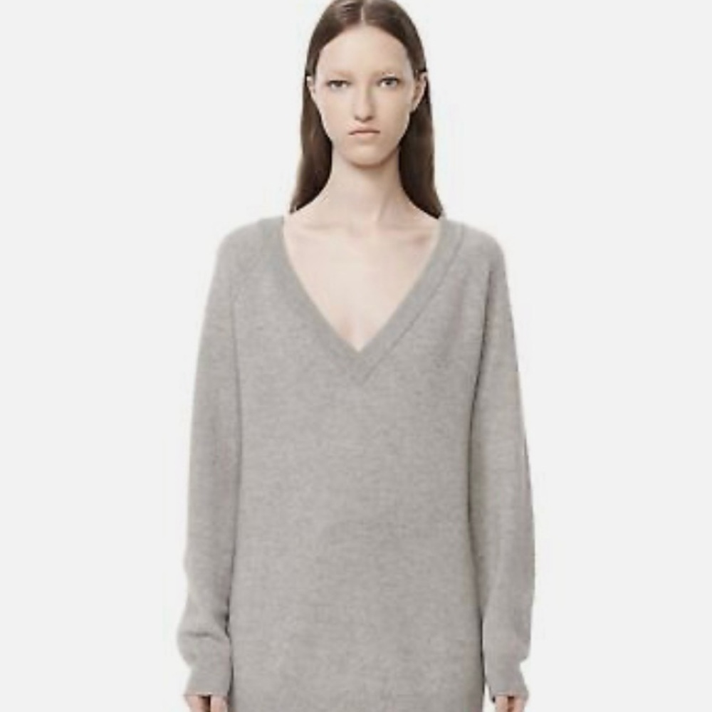 Moda International Cashmere/Cotton Light Gray V-Neck Long Sleeve Tunic Sweater S - Picture 1 of 8